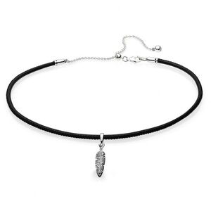 Pandora black leather feather choker bracelet